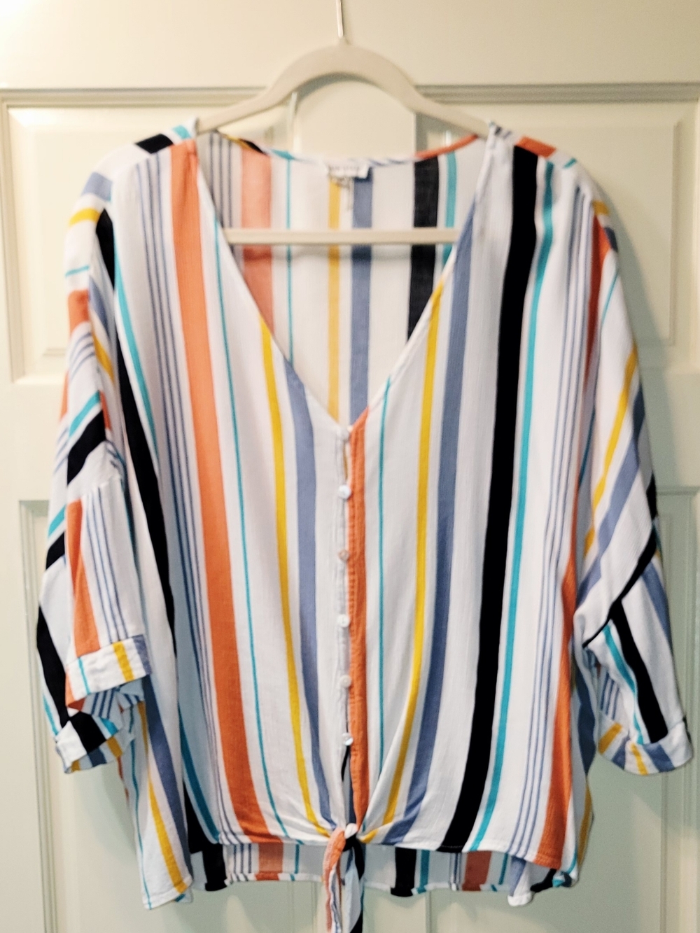Main Strip Boutique Rainbow Stripe High Low Hem with Tie Knot Blouse - Size 3XL